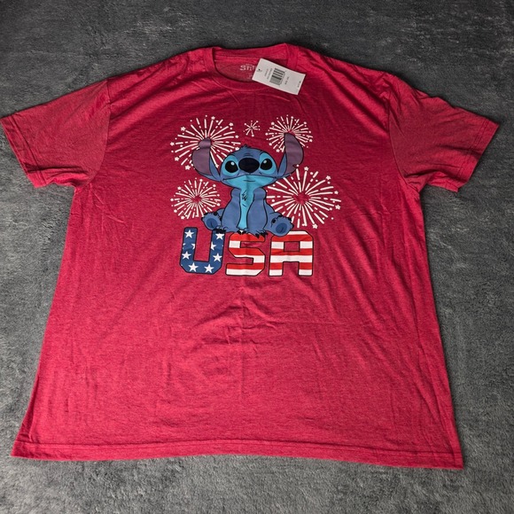 Disney Other - Disney Mens 2XL T-Shirt Red Heather Stitch USA 4th of‎ July 3D Graphic 2DNY9137